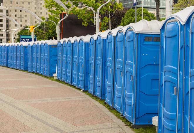 Seasonal porta potty units set up at a Lewisville, Texas venue